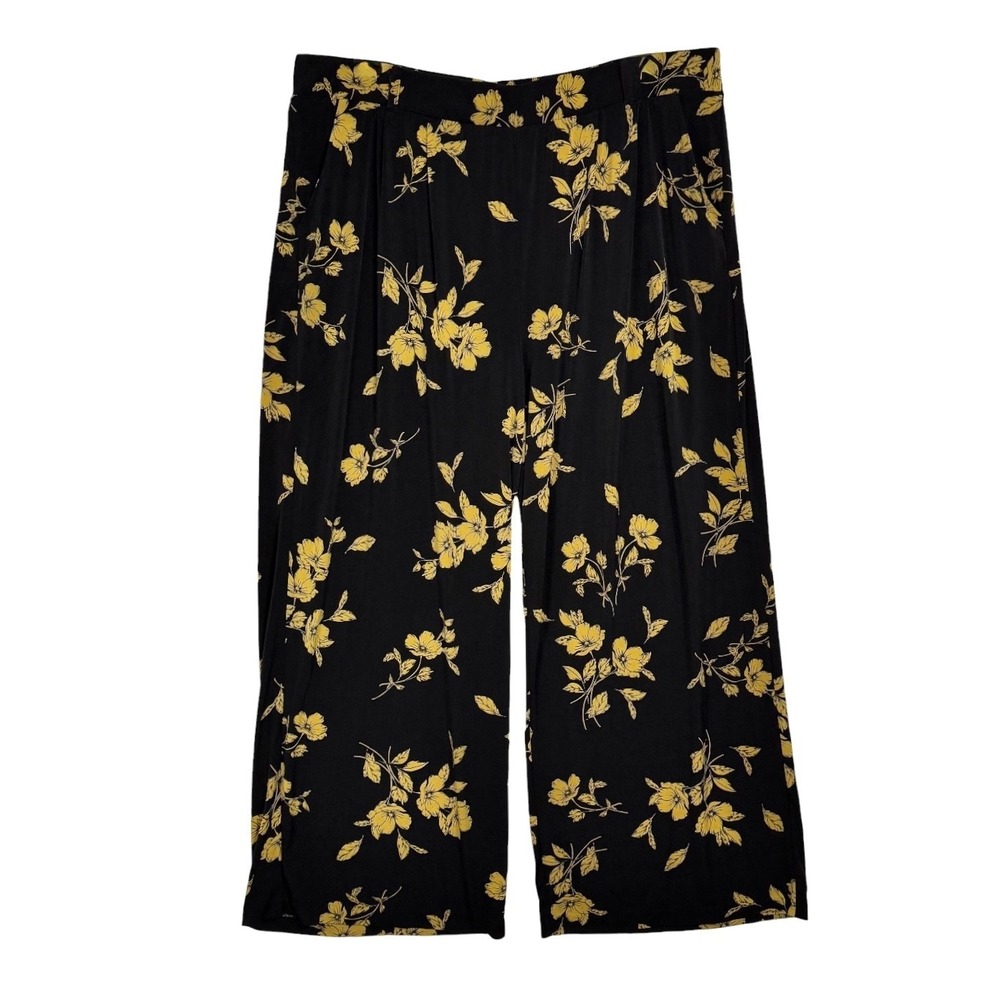 TORRID‎ High Waist Wide Leg Stretch Knit Pants 4 Sz 4X Black Floral Palazzo Boho